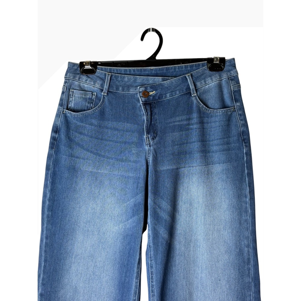 Halara Asymmetric High Waist Baggy Jeans Women Medium Petite Blue Stretch Denim - Picture 4 of 9